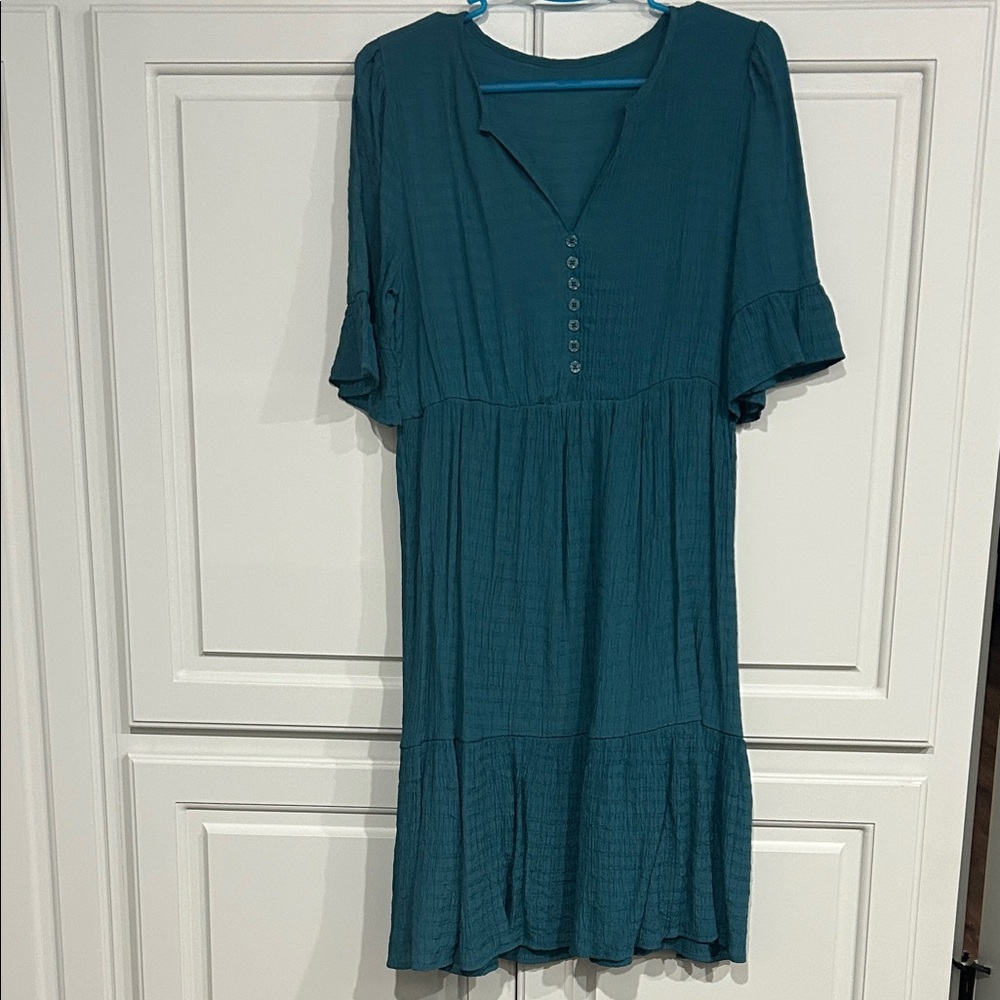 Women's Teal Tiered Button-Front Dress